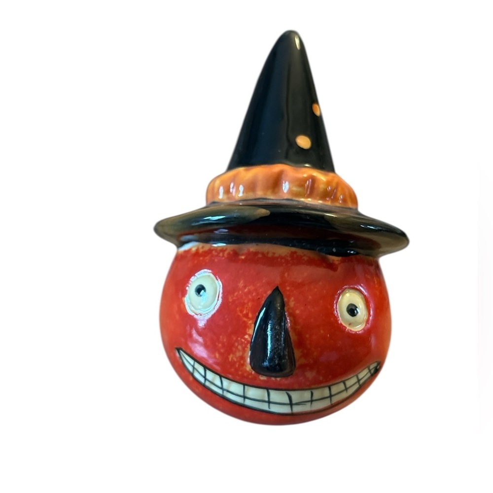 Retro Vintage Style Halloween Jack-O-Lantern Ceramic Shelf Sitter Trinket Decor